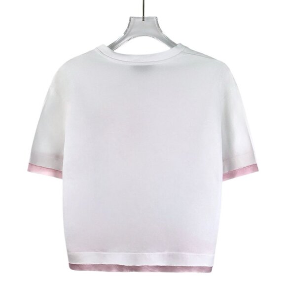 Miu Miu White Logo Embroidered Short-Sleeve T-Shirt W/ Pink Hem XS - Picture 2 of 8